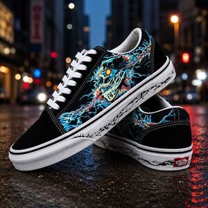 Vans Old Skool Zap Mens 5 Black Glow in Dark Skull House of Terror Sneakers